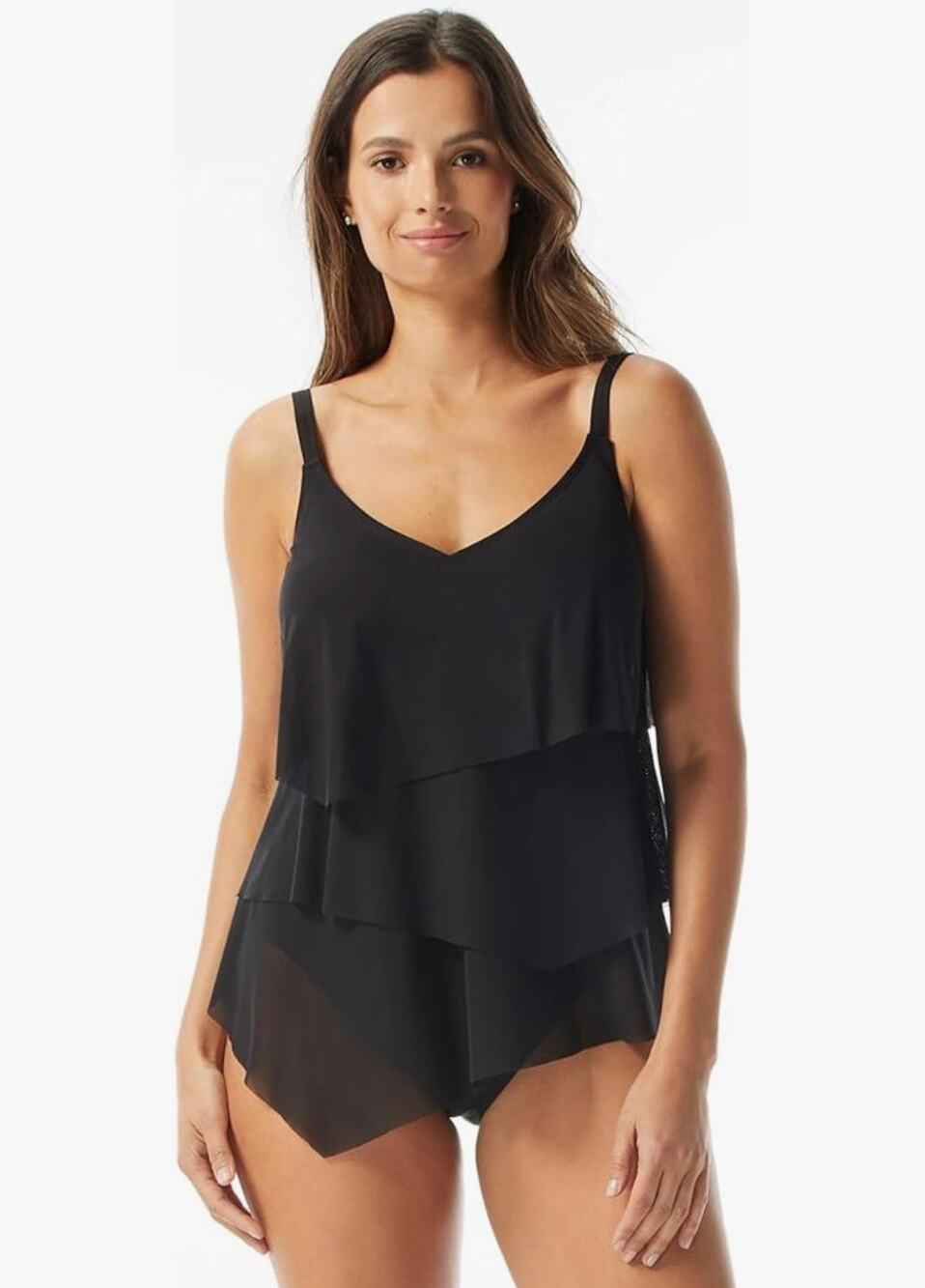 Coco Reef NEW Flourish Bra Tier Mesh Underwire Tankini Top Asymmetric Hem 34D